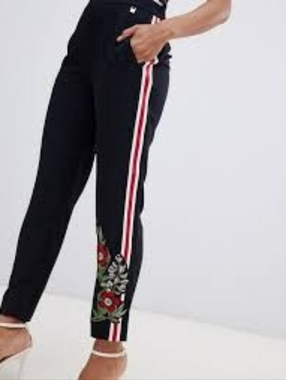 Ted Baker Madlyne Trousers Slim Fit Crop Track Stripe Embroidered Black - Picture 1 of 12